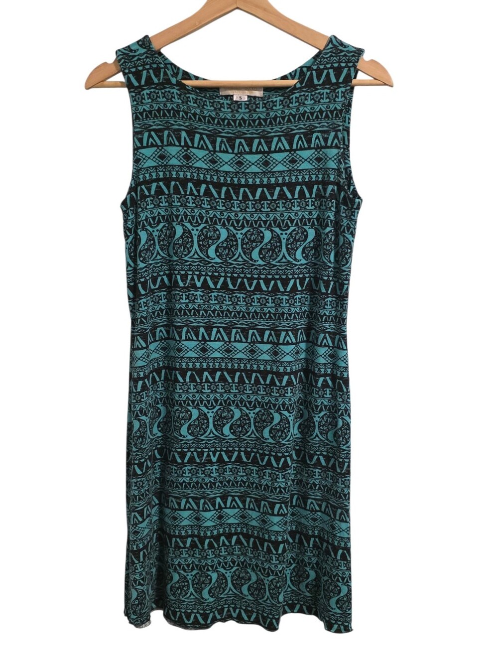 Silksense Bucko Teal & Navy Boho Print Sleeveless Casual Mini Dress Size S